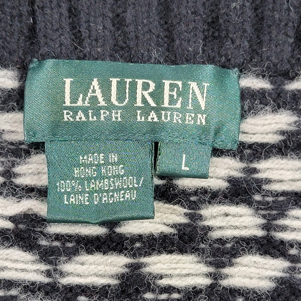 Vintage Lauren Ralph Lauren Cardigan Sweater Fair Isle Lambswool Zip Women's L - Picture 5 of 11